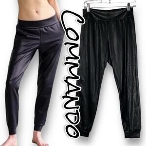 Commando Black Faux Leather Joggers Pants Side Pockets Womens Size Small